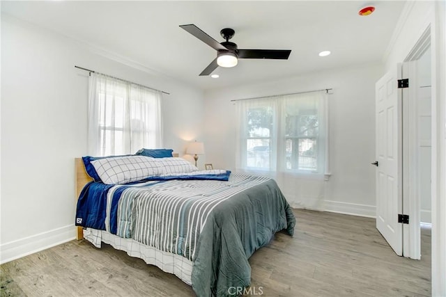 5737 5th, Los Angeles, CA 90043 - bedroom featuring wood finished floors, a ceiling fan, recessed lighting, and crown molding