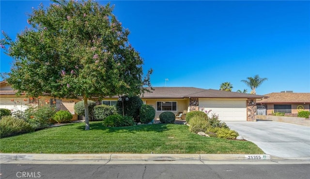 25355 Auld Ave, Hemet, CA 92544 - single story home featuring concrete driveway, an attached garage, a front lawn, and stone siding