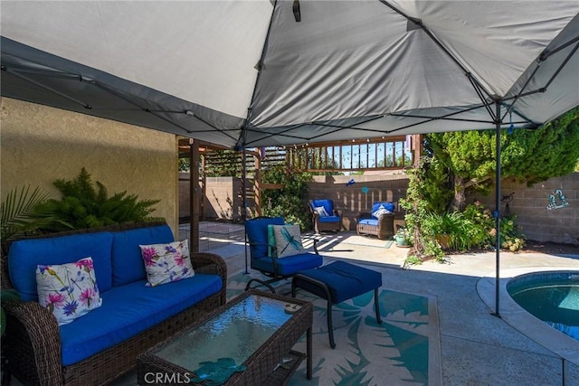 25355 Auld Ave, Hemet, CA 92544 - fenced backyard with outdoor lounge area and a patio area