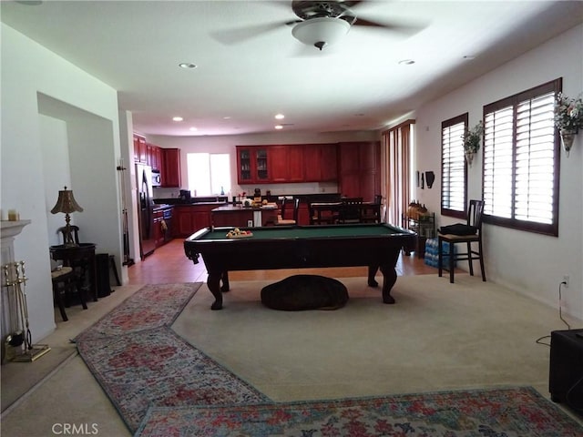 43890 Moccasin Pl, Lancaster, CA 93536 - rec room featuring billiards table, a ceiling fan, and recessed lighting