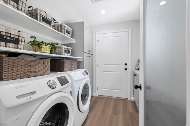 9604 Tunney Ave, Northridge, CA 91324 - laundry room featuring wood finished floors, separate washer and dryer, and recessed lighting