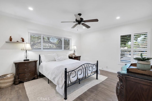 9604 Tunney Ave, Northridge, CA 91324 - bedroom featuring crown molding, wood finished floors, recessed lighting, and a ceiling fan
