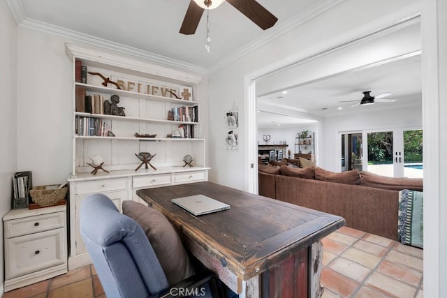 9604 Tunney Ave, Northridge, CA 91324 - office with ceiling fan and crown molding