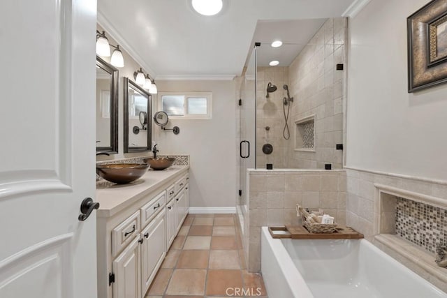 9604 Tunney Ave, Northridge, CA 91324 - full bath featuring a garden tub, double vanity, and a stall shower