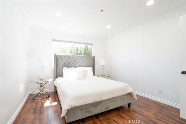 13801 Oxnard St Unit 202, Van Nuys, CA 91401 - bedroom with ornamental molding, wood finished floors, and recessed lighting