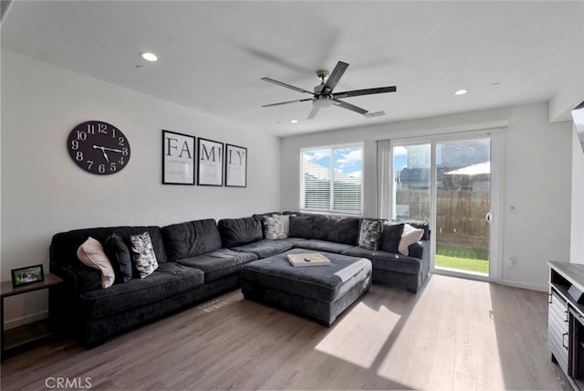 453 Daffodil Dr, Merced, CA 95341 - living area featuring light wood-style flooring, ceiling fan, and recessed lighting