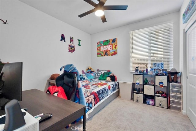 453 Daffodil Dr, Merced, CA 95341 - bedroom featuring carpet floors, an office area, and ceiling fan