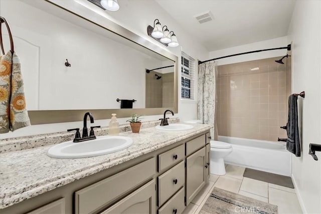 695 Crescent Ln, Lemoore, CA 93245 - bathroom with tile patterned flooring, shower / tub combo with curtain, and double vanity