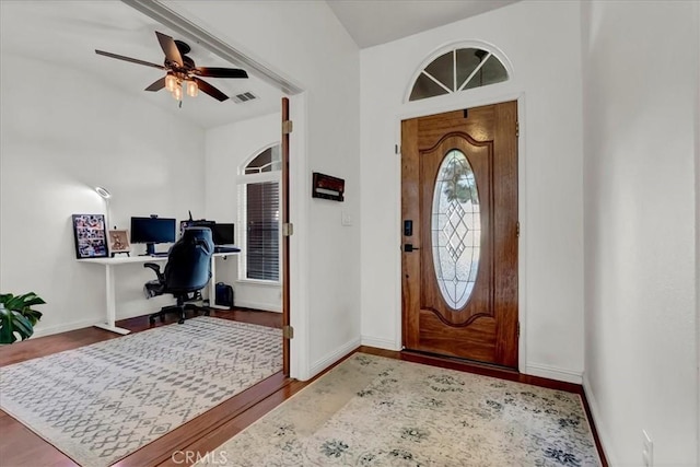 695 Crescent Ln, Lemoore, CA 93245 - foyer with wood finished floors and ceiling fan