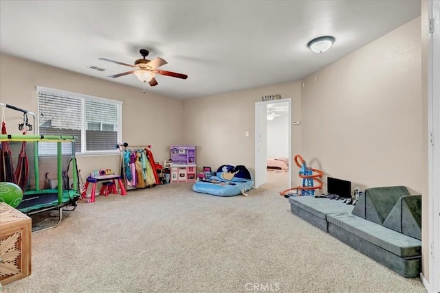 695 Crescent Ln, Lemoore, CA 93245 - recreation room featuring carpet flooring and ceiling fan