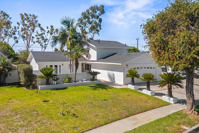 9312 Daisy Ave, Fountain Valley, CA 92708 - view of front of house with an attached garage, a front yard, and stucco siding