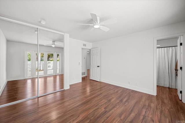 9312 Daisy Ave, Fountain Valley, CA 92708 - unfurnished bedroom with wood finished floors, french doors, a closet, and a ceiling fan