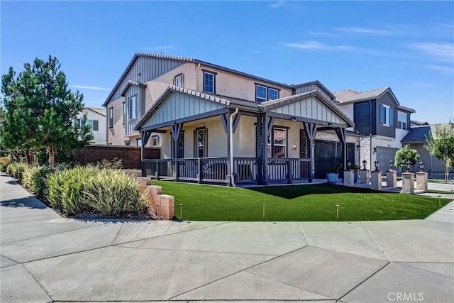 16614 Trailblazer Ave, Chino, CA 91708 - craftsman-style house featuring a porch, a front yard, and stucco siding