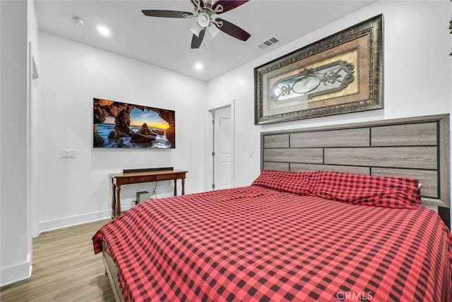 16614 Trailblazer Ave, Chino, CA 91708 - bedroom featuring wood finished floors, recessed lighting, and ceiling fan