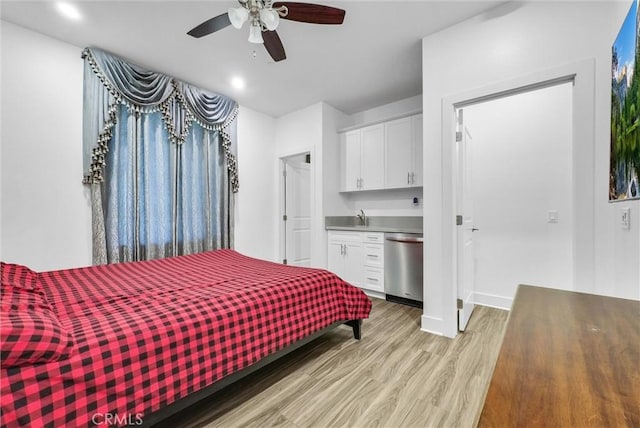 16614 Trailblazer Ave, Chino, CA 91708 - bedroom featuring light wood-style floors, wet bar, ceiling fan, and recessed lighting
