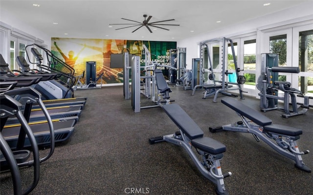 16614 Trailblazer Ave, Chino, CA 91708 - exercise room with french doors and recessed lighting