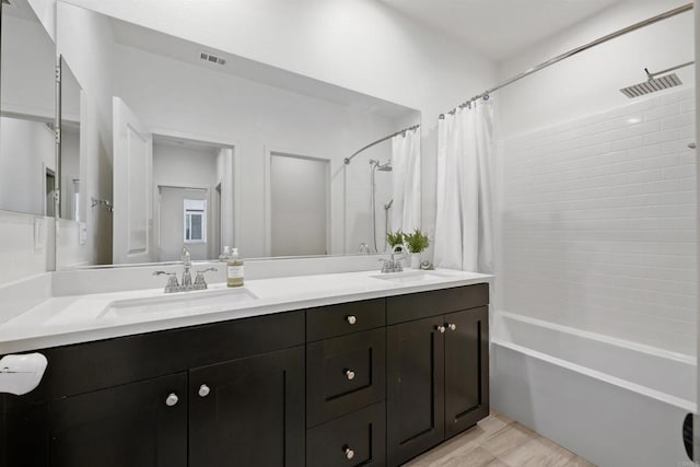 4192 Camino Campana, Oceanside, CA 92057 - bathroom featuring shower / bathtub combination with curtain and double vanity