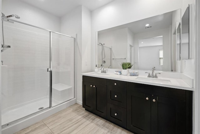 4192 Camino Campana, Oceanside, CA 92057 - bathroom featuring a stall shower, double vanity, and recessed lighting