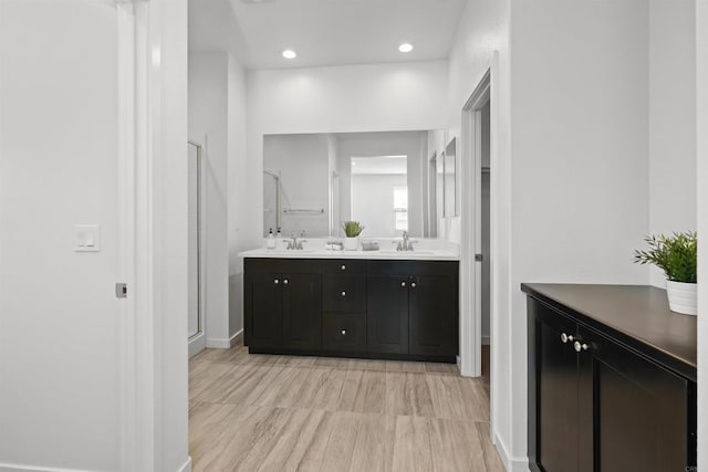 4192 Camino Campana, Oceanside, CA 92057 - full bathroom featuring double vanity, a shower stall, and recessed lighting