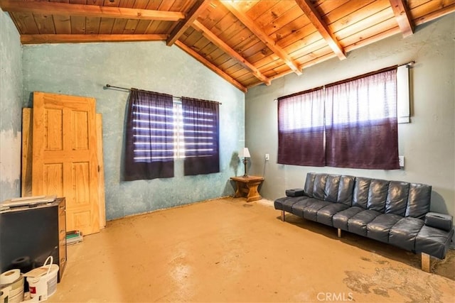 5177 Avenida Del Sol, Joshua Tree, CA 92252 - living room with concrete flooring and wooden ceiling