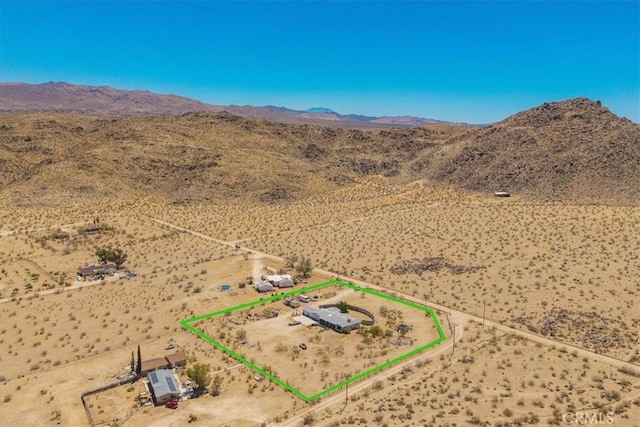 5177 Avenida Del Sol, Joshua Tree, CA 92252 - overview of rural landscape with property parcel outlined and mountains