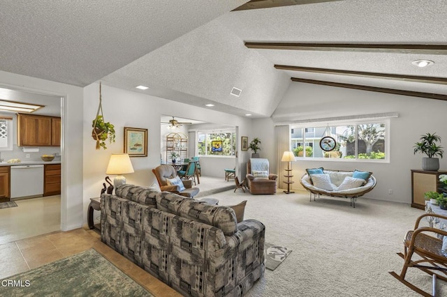 4907 Island View St, Oxnard, CA 93035 - living area featuring a textured ceiling, healthy amount of natural light, ceiling fan, and recessed lighting