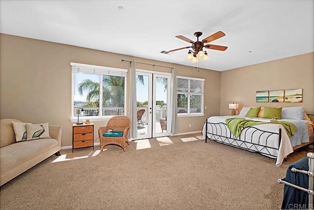 595 S Hidden Trails Rd, Escondido, CA 92027 - bedroom with access to exterior, carpet floors, and ceiling fan