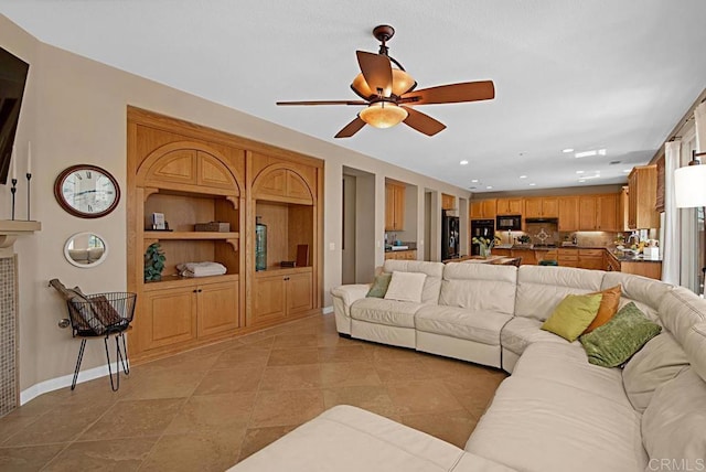 595 S Hidden Trails Rd, Escondido, CA 92027 - living area featuring ceiling fan, light tile patterned flooring, and recessed lighting