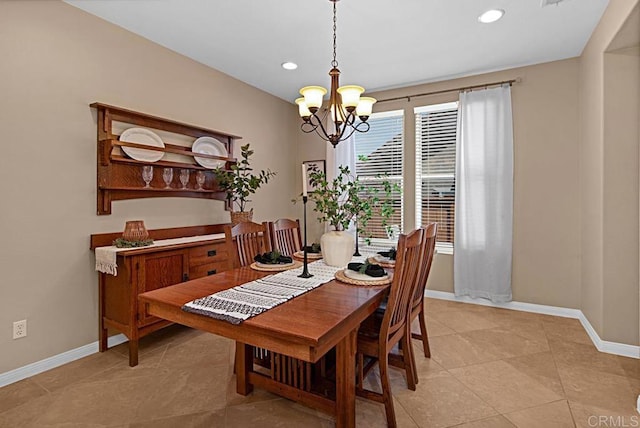 595 S Hidden Trails Rd, Escondido, CA 92027 - dining space featuring a chandelier, recessed lighting, and light tile patterned floors