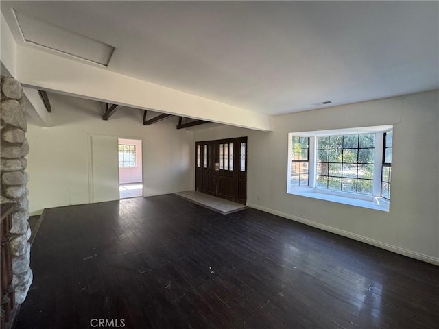 28869 Paradise Rd, Castaic, CA 91384 - entrance foyer with hardwood / wood-style flooring and beam ceiling