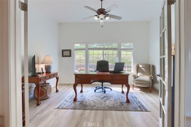 31008 Longview Ln E, Coarsegold, CA 93614 - office area with ceiling fan and light wood-style floors
