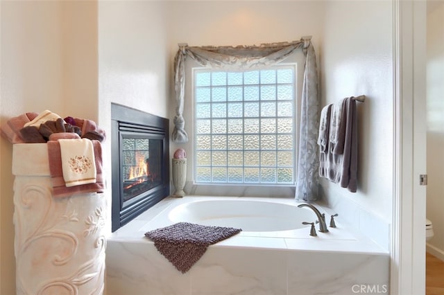 31008 Longview Ln E, Coarsegold, CA 93614 - bathroom with a glass covered fireplace, healthy amount of natural light, and a bath