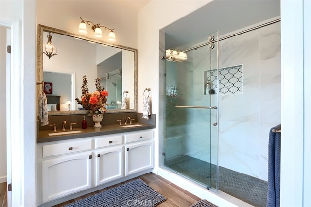 31008 Longview Ln E, Coarsegold, CA 93614 - bathroom with double vanity and a shower stall