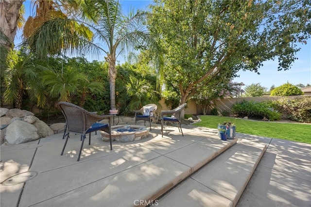 403 Stone Cross Dr, Bakersfield, CA 93312 - fenced backyard featuring an outdoor fire pit and a patio