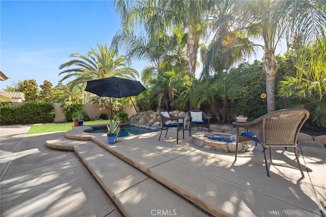 403 Stone Cross Dr, Bakersfield, CA 93312 - view of patio / terrace with an outdoor fire pit