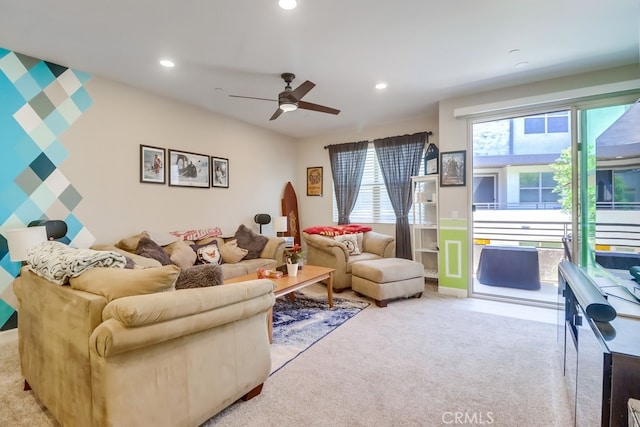 1905 Soho Ln Unit 2, Chula Vista, CA 91915 - carpeted living area with recessed lighting and a ceiling fan
