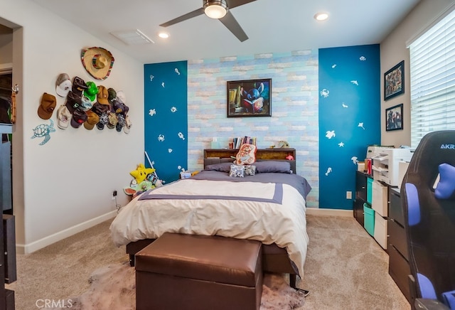 1905 Soho Ln Unit 2, Chula Vista, CA 91915 - bedroom with light carpet, an accent wall, ceiling fan, and recessed lighting