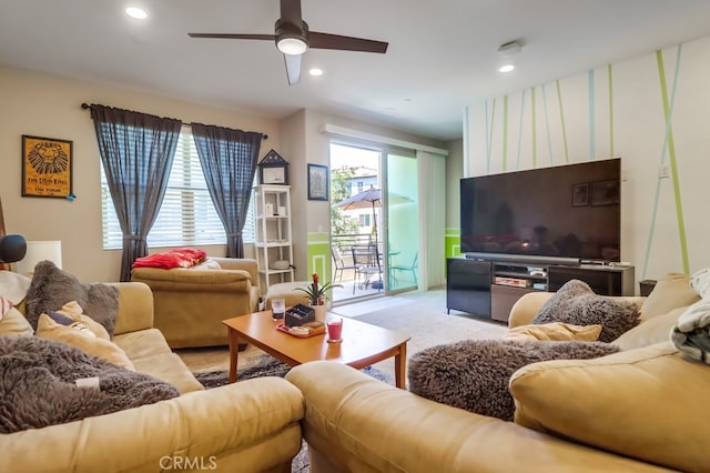 1905 Soho Ln Unit 2, Chula Vista, CA 91915 - living room featuring carpet, ceiling fan, and recessed lighting