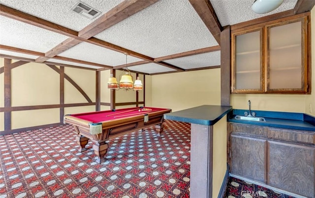 1023 Don Pablo Dr, Arcadia, CA 91006 - playroom with wet bar, a textured ceiling, carpet, and billiards