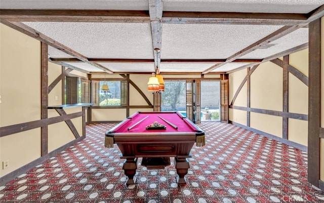 1023 Don Pablo Dr, Arcadia, CA 91006 - playroom with carpet, plenty of natural light, pool table, and a textured ceiling