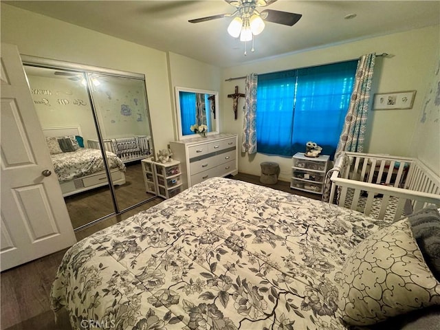 1203 W 134th Pl, Compton, CA 90222 - bedroom with wood finished floors, ceiling fan, and a closet