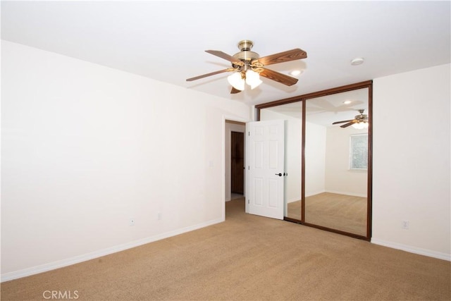 5335 Play Doe Ln, Paso Robles, CA 93446 - unfurnished bedroom with light colored carpet, a closet, recessed lighting, and a ceiling fan