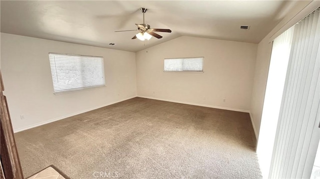 5335 Play Doe Ln, Paso Robles, CA 93446 - empty room with ceiling fan, dark carpet, and vaulted ceiling