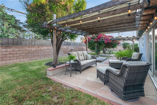 3640 Rosalie St, Simi Valley, CA 93063 - fenced backyard with a pergola, an outdoor hangout area, and a patio area