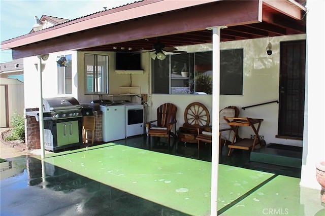 836 N 10th Ave, Upland, CA 91786 - view of patio with area for grilling, independent washer and dryer, and a ceiling fan