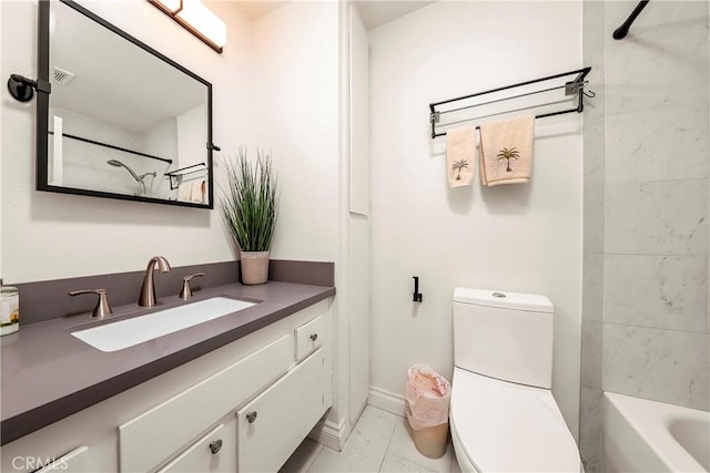 29639 Delphinium Ave, Canyon Country, CA 91387 - bathroom with marble look tiles, vanity, and tub / shower combination