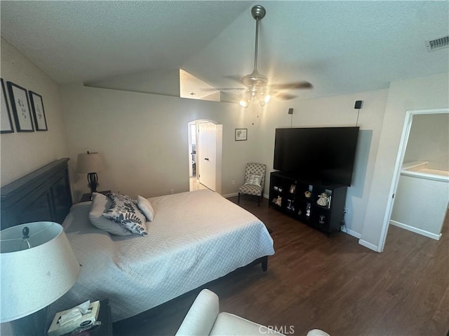 10600 Silverleaf Cir, Moreno Valley, CA 92557 - bedroom with wood finished floors, vaulted ceiling, ceiling fan, and a textured ceiling