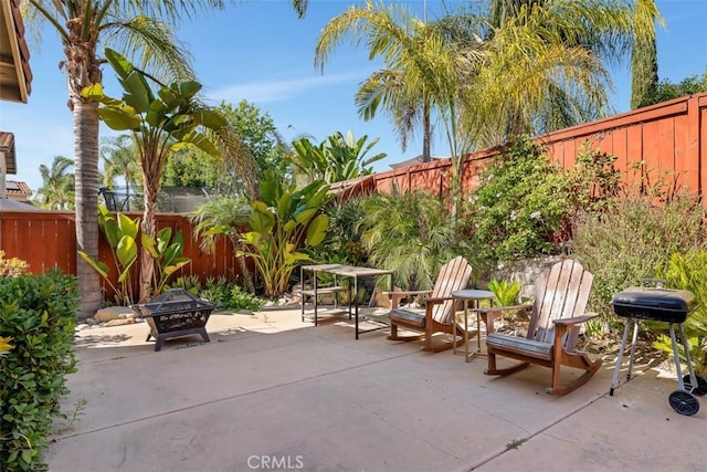 3450 Lake Park Ave, Fallbrook, CA 92028 - fenced backyard with an outdoor fire pit, a patio area, and a grill