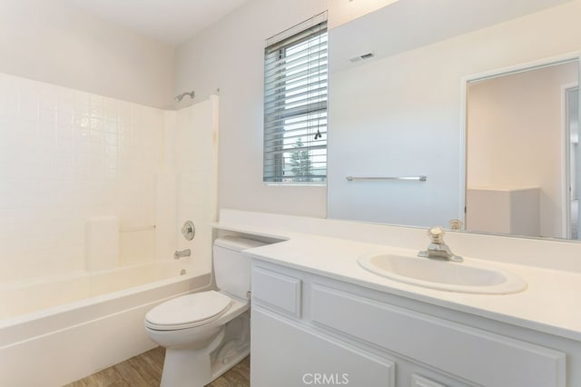 3450 Lake Park Ave, Fallbrook, CA 92028 - bathroom with vanity, wood finished floors, and bathtub / shower combination