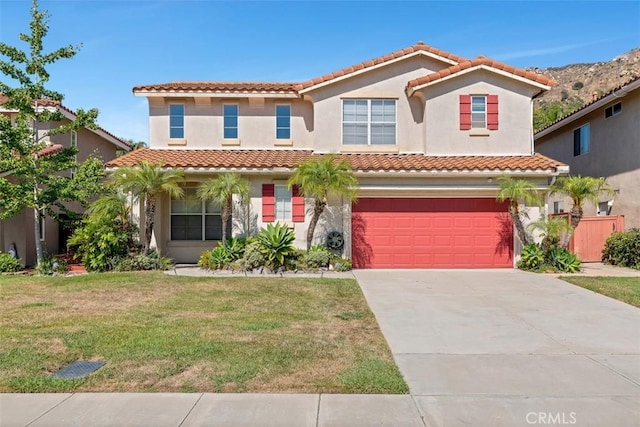 3450 Lake Park Ave, Fallbrook, CA 92028 - mediterranean / spanish-style home featuring a garage, a front yard, and a tile roof